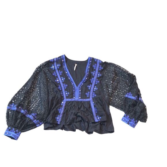 Free People Tops - Free‎ People Black Lace Balloon Long Sleeve Boogie All Night Womens Size S Boho